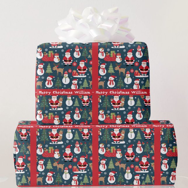 Papier Cadeau Père Noël Snowman Ajouter nom et texte joli Noël (Créateur téléchargé)