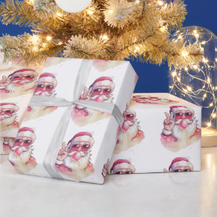 Papier Cadeau Père Noël soufflant du bubble gum Lunettes de sole