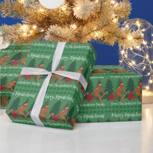 Papier Cadeau Père Noël Squatch Humour de Noël Ajouter votre nom
