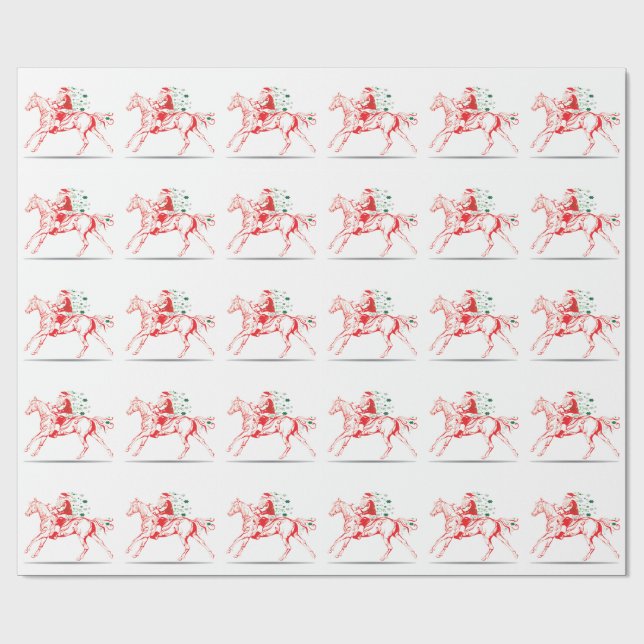 Papier Cadeau Père Noël sur un cheval de Noël (Plat)