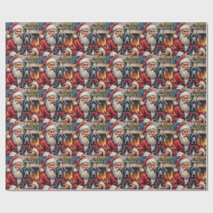 Papier Cadeau Père Noël tenant une œuvre d'art de Noël de Grand