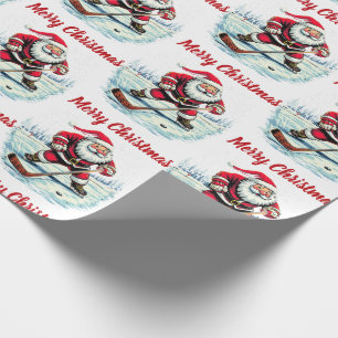 Papier Cadeau Père Noël Tendance Moderne Jouant au Hockey sur Gl