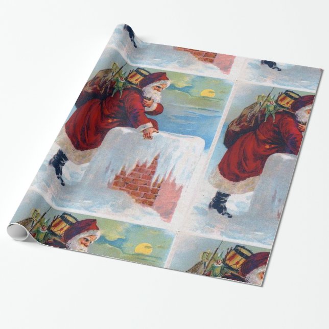 Papier Cadeau Père Noël vintage avec Chimney (Déroulé)