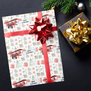 Papier Cadeau Père Noël Vol Avion, Premier Noël Personnalisé