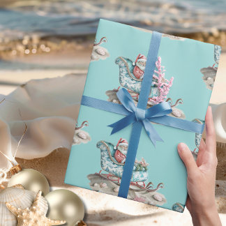 Papier Cadeau Père Noël's Chinoiserie Sleigh sur la plage turquo