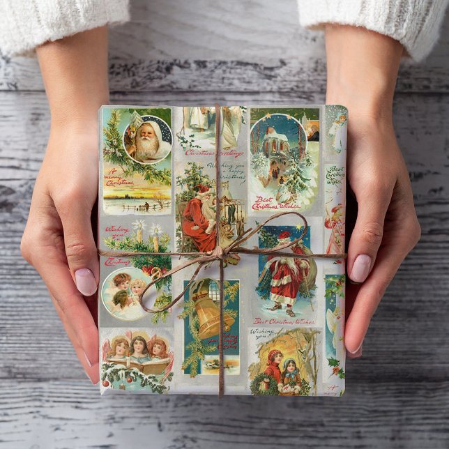 Papier Cadeau Père vintage Noël, Anges et Collage d'hiver (Créateur téléchargé)