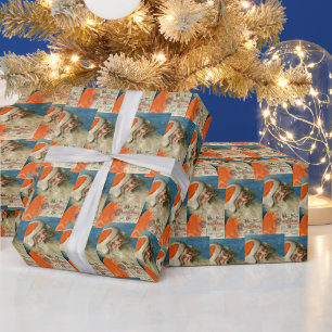 Papier Cadeau Père vintage Noël Bleu Collage Ephémère