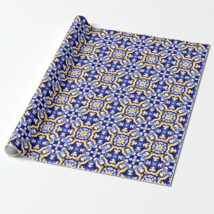 Papier Cadeau 💙 💛 périwinkle, azulejos bleu et jaune