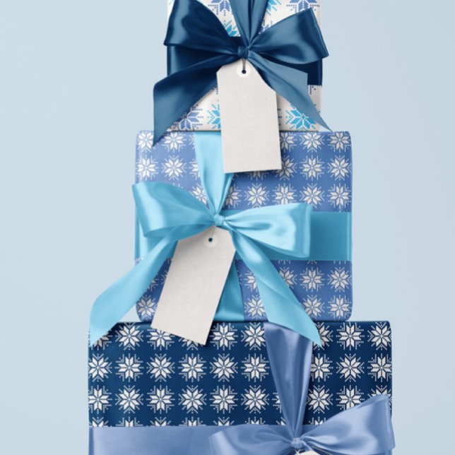 Papier Cadeau Périwinkle Blue Nordic Sweater Snowflake Motif (Créateur téléchargé)