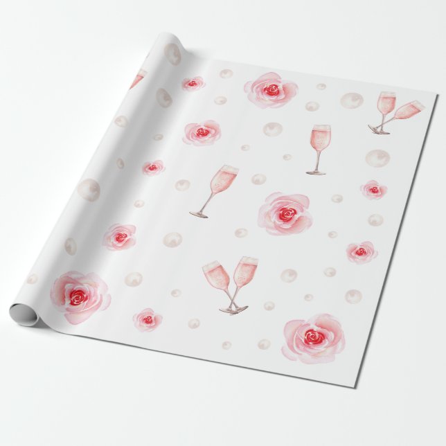 Papier Cadeau Perles roses et prosecco Cadeau de mariage pour un (Déroulé)
