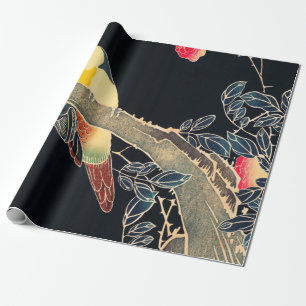 Papier Cadeau Perroquet sur la branche d'un Rose en fleurs Bush