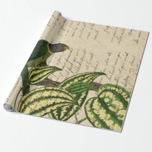 Papier Cadeau Perroquet vert sur la branche et les Feuilles