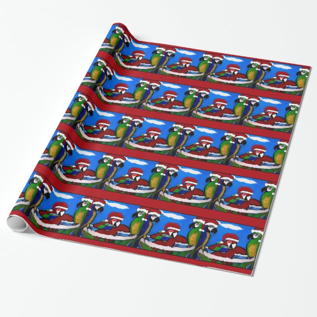 PAPIER CADEAU PERROQUETS DE FÊTE (Déroulé)