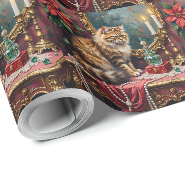 Papier Cadeau Persian Cat Christmas Velvet Vanity Holiday (Coin rond)