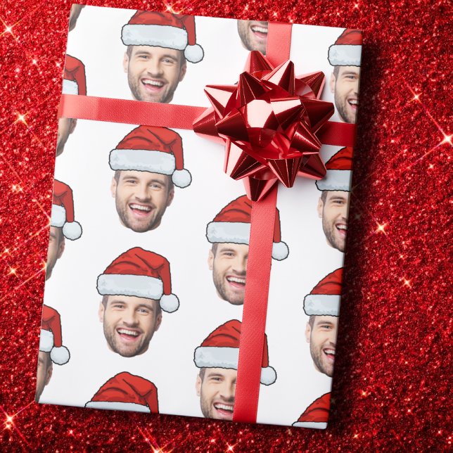Papier Cadeau Personalised Face Santa Hat Gift Wrap (Créateur téléchargé)