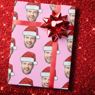 Papier Cadeau Personalised Pink Face Santa Hat Gift Wrap