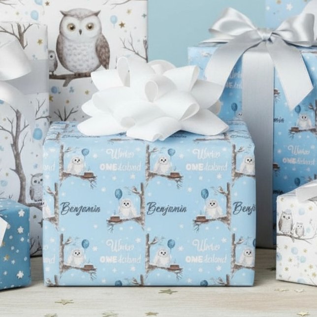 Papier Cadeau Personalize Snowy Owl Winter Onederland Birthday (Créateur téléchargé)
