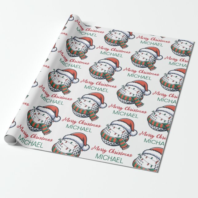 Papier Cadeau Personalized Christmas Golf Ball  With Santa Hat   (Déroulé)
