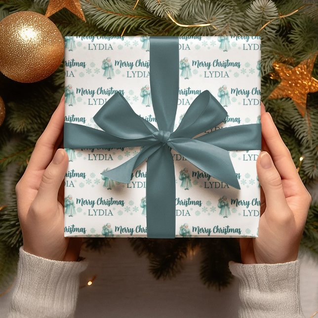 Papier Cadeau Personalized Christmas Wrapping Paper (Celebrate someone special this holiday with this lovely personalized Mrs. Claus wrapping paper! )