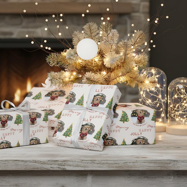 Papier Cadeau Personalized Dog and Family Photo Christmas Tree (Créateur téléchargé)