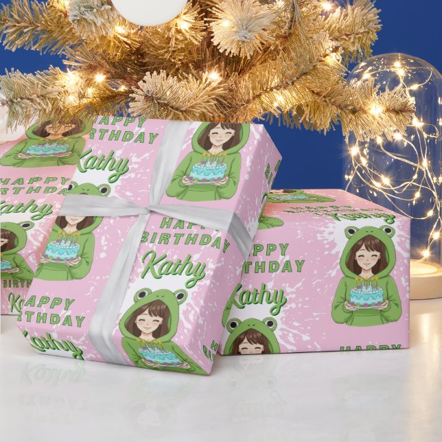 Papier Cadeau Personalized Kawaii Frog Hoodie Girl Birthday (Vacances)