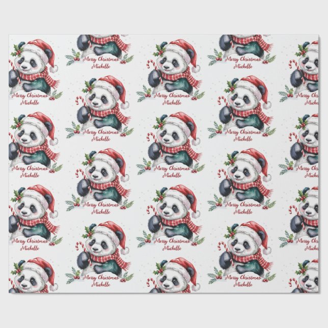 Papier Cadeau Personalized Merry Christmas Cute Panda Bear (Plat)