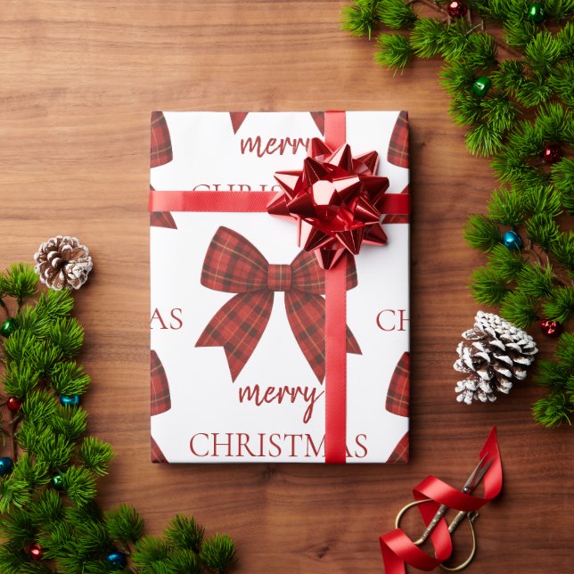 Papier Cadeau Personalized Merry Christmas | Red Plaid Bow (Cadeau de vacances)