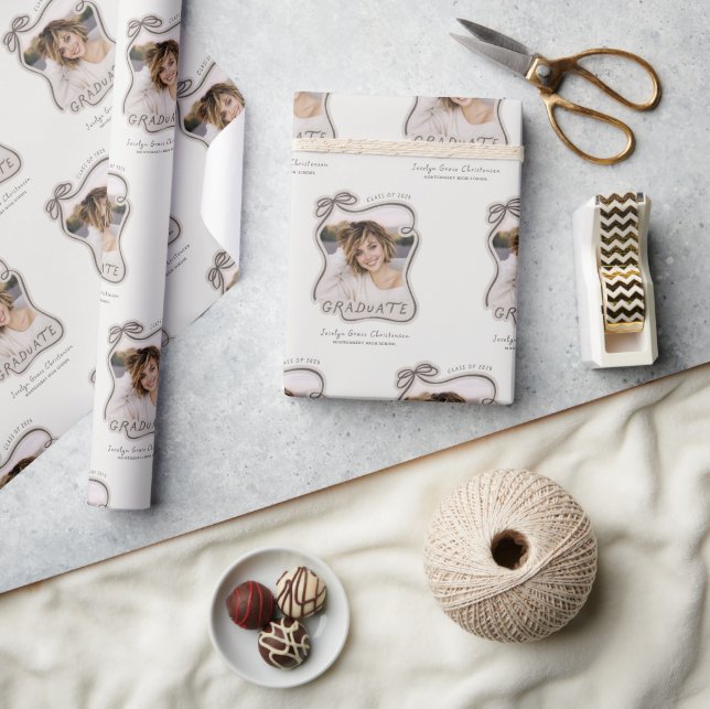 Papier Cadeau Personalized Trendy Bow Photo Graduation (Artisanat)
