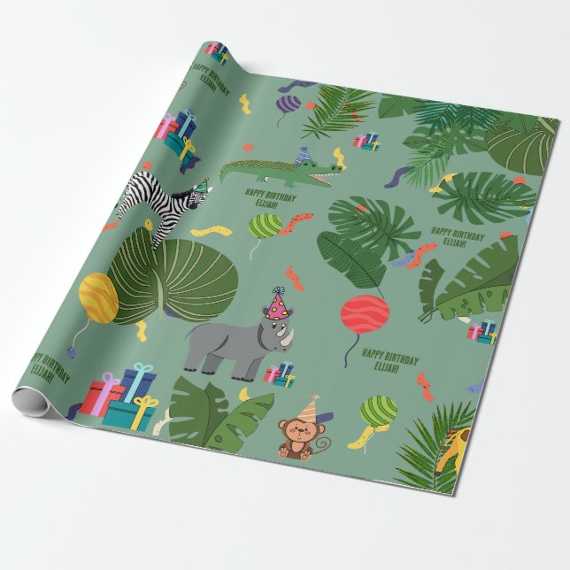 Papier Cadeau Personnalisable Animaux de fête Zoo Jungle (Déroulé)