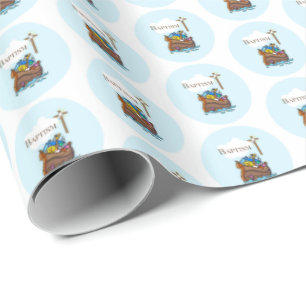 Papier Cadeau Personnalisable, baptême de bébé garçon Arche de N