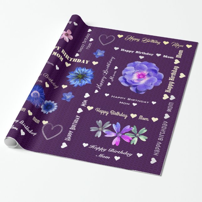 Papier Cadeau Personnalisable Joyeux Anniversaire Maman Eggplant (Déroulé)