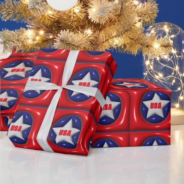 Papier Cadeau Personnalisable Red White and Blue Star USA (Vacances)
