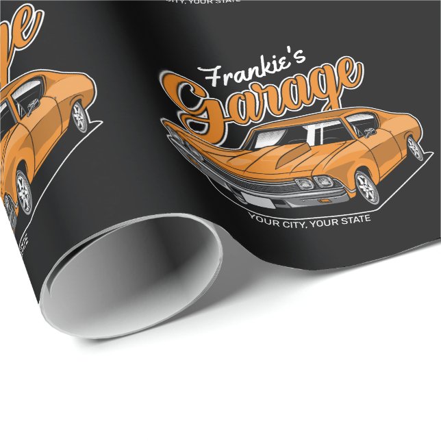 Papier Cadeau Personnalisé 1968 396 Classic Muscle Garage de voi (Coin rond)