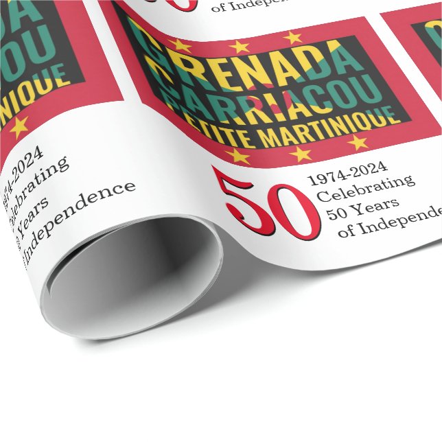 Papier Cadeau Personnalisé 2024 GRENADA 50e Anniversaire Indépen (Coin rond)
