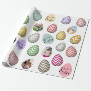 Papier Cadeau Personnalisé 6 Photo Pastel Motif d'oeufs de Pâq
