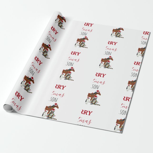 Papier Cadeau Personnalisé Animaux de Noël amusants Chapeaux de  (Déroulé)