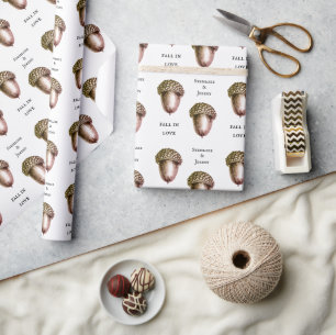Papier Cadeau Personnalisé Automne Acorns Mariage Woodland