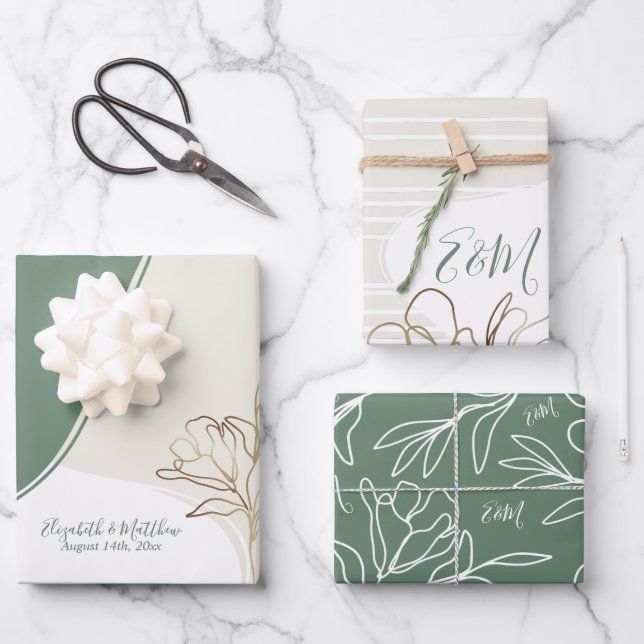 Papier cadeau personnalisé avec monogramme floral  (Recto)