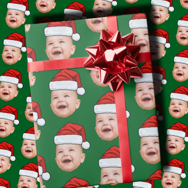 Papier Cadeau Personnalisé Baby Face Photo Santa Hat Christmas G (Créateur téléchargé)
