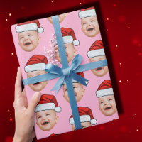Personnalisé Baby Face Photo Santa Hat Noël rose