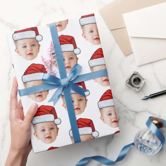 Papier Cadeau Personnalisé Baby Head Face Photo Santa Hat Noël (Cadeaux)