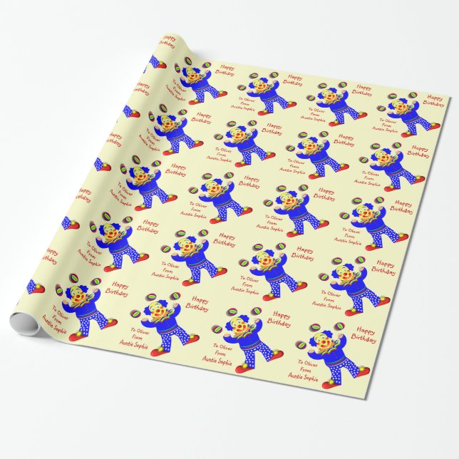 Papier cadeau personnalisé Clown Cirque Cute (Déroulé)