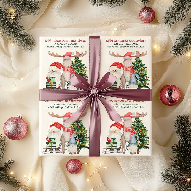 Papier Cadeau Personnalisé de Père Noël et ses assistants (Kids Christmas Wrapping Paper with Father Christmas)