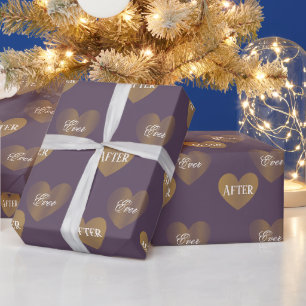 Papier Cadeau Personnalisé Deux Coeurs D'Or, Mauve Violet
