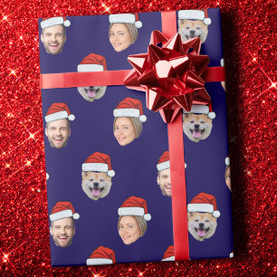 Papier Cadeau Personnalisé Funny Santa Hat Face 3 Photos