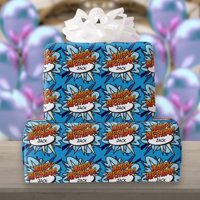 Papier Cadeau Personnalisé HAPPY BANTHDAY Comic Book Pop Art (Personalised HAPPY BIRTHDAY Comic Book Pop Art Wrapping Paper)