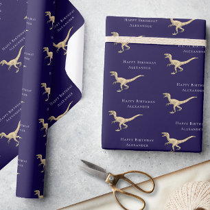 Papier Cadeau Personnalisé Joyeux Anniversaire Dinosaur Marine B