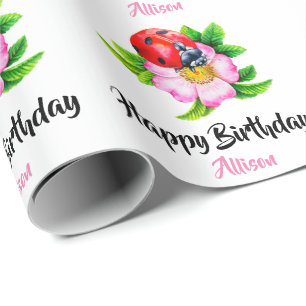 Papier Cadeau Personnalisé Joyeux Anniversaire Floral Ladybug