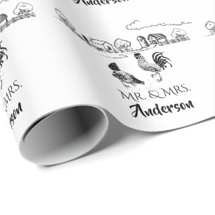 Papier Cadeau Personnalisé M. et Mme Chickens Mariage agricole