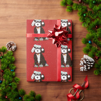 Papier Cadeau Personnalisé Naughty Bernedoodle Rouge Noël